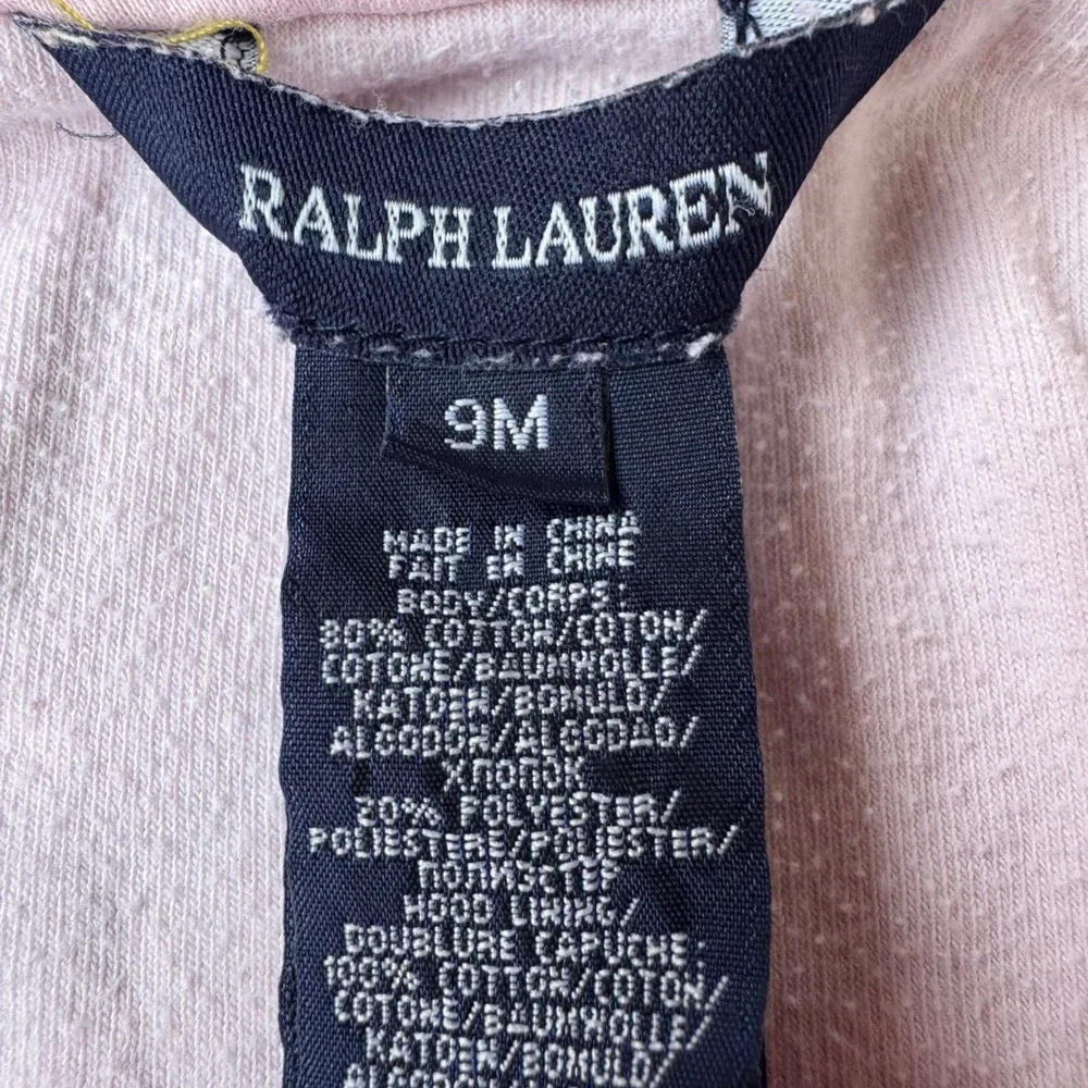 Ralph Lauren Baby Girls Pink Velour Peplum‎ Zip Up Hoodie Size 9M